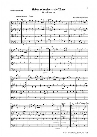 Sieben schweizerische Tänze für Streichquartett